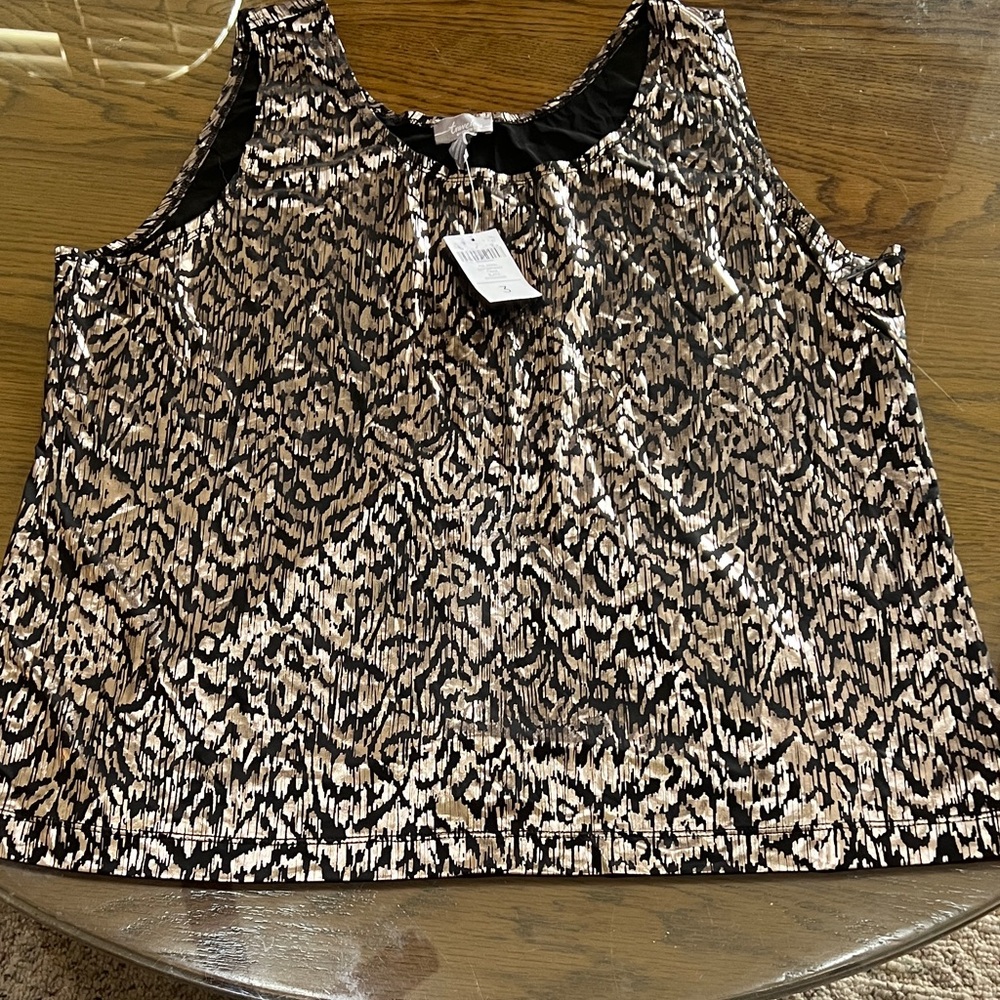 Chico's Black Metalic Animal Print Tank Top NWT